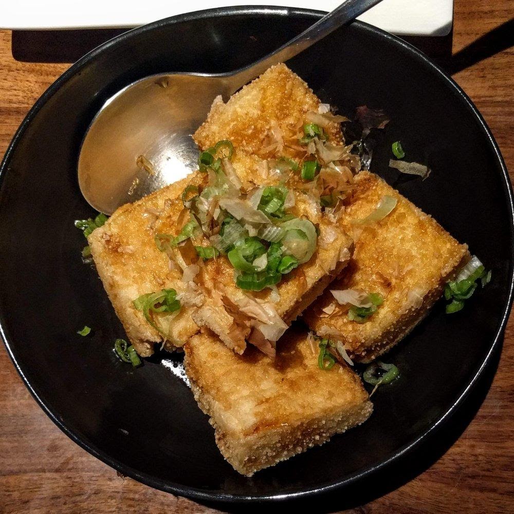Photo of Jin Ye - Richmond, CA, United States. fried tofu with soy sauce, scallions and bonito flakes