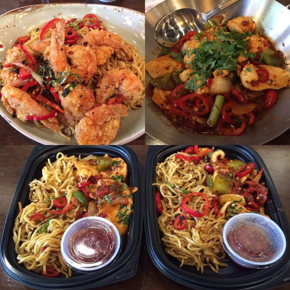 Photo of P.F. Chang's - Walnut Creek, CA, United States. Firecracker Chicken + Long-life Prawn Noodles = lunch today and for work next week!