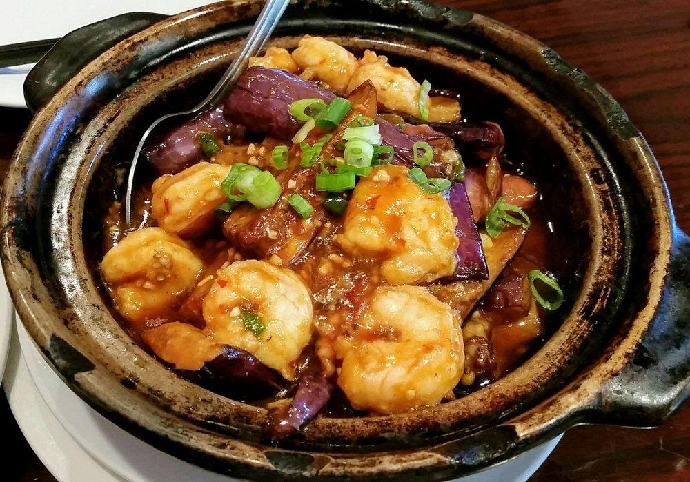 Photo of Sichuan House - Walnut Creek, CA, United States. Spicy eggplant with prawns. Â Delicious, and not too spicy. They are happy to adjust the spice level to your liking.