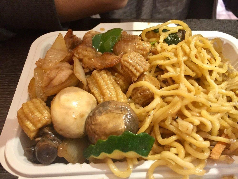 Photo of Asia Express - Union City, CA, United States. 2 item plate with chicken chow mein & mushroom chicken